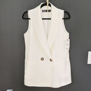 Zara long boyfriend vest white NWT
